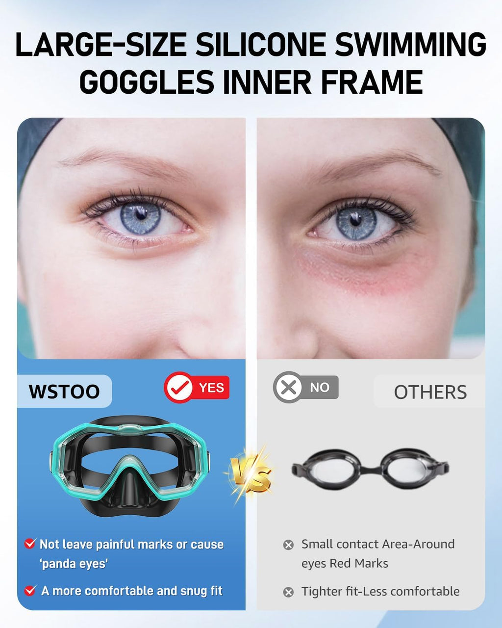 WSTOO Swim Goggles with Nose Cover for Ages 5-12, Youth, Adults, Unisex | Anti-Choking Design, Shatter-Resistant