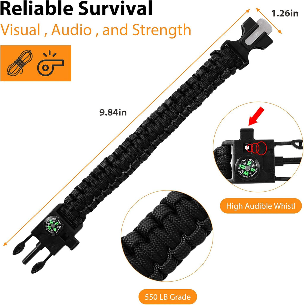 Bracelets,Survival Bracelets for Men Paracord Tactical 5-in-1 Camping Gear Kits,with 12-ft Detachable Parachute