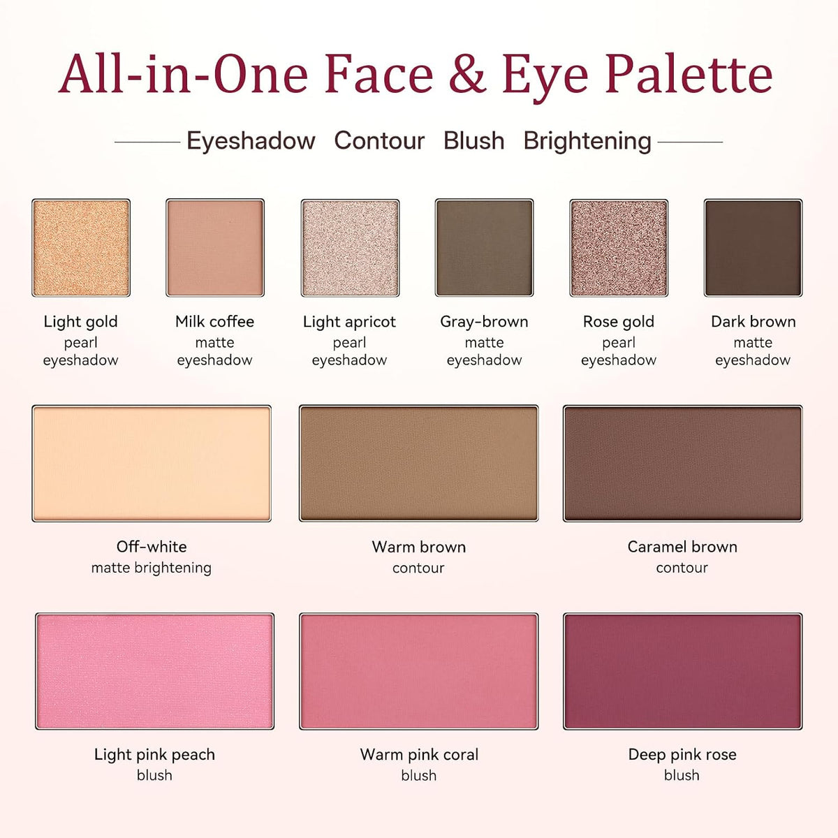 UCANBE Essential Face Palette, Eyeshadow & Contour & Blush & Brightening