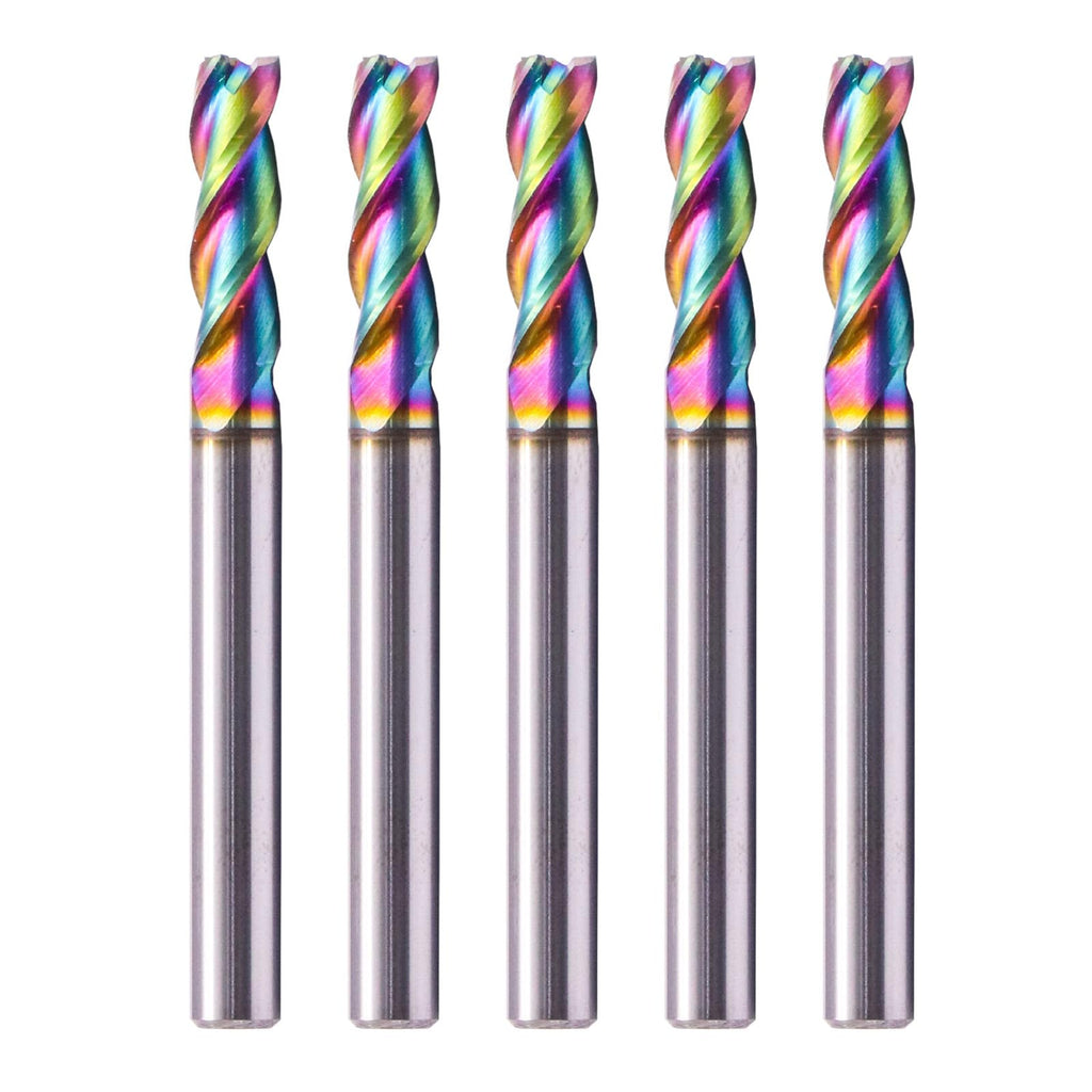 5Pcs 3/16" 3 Flute Solid Carbide Square End Mills for Aluminum, DLC Coated