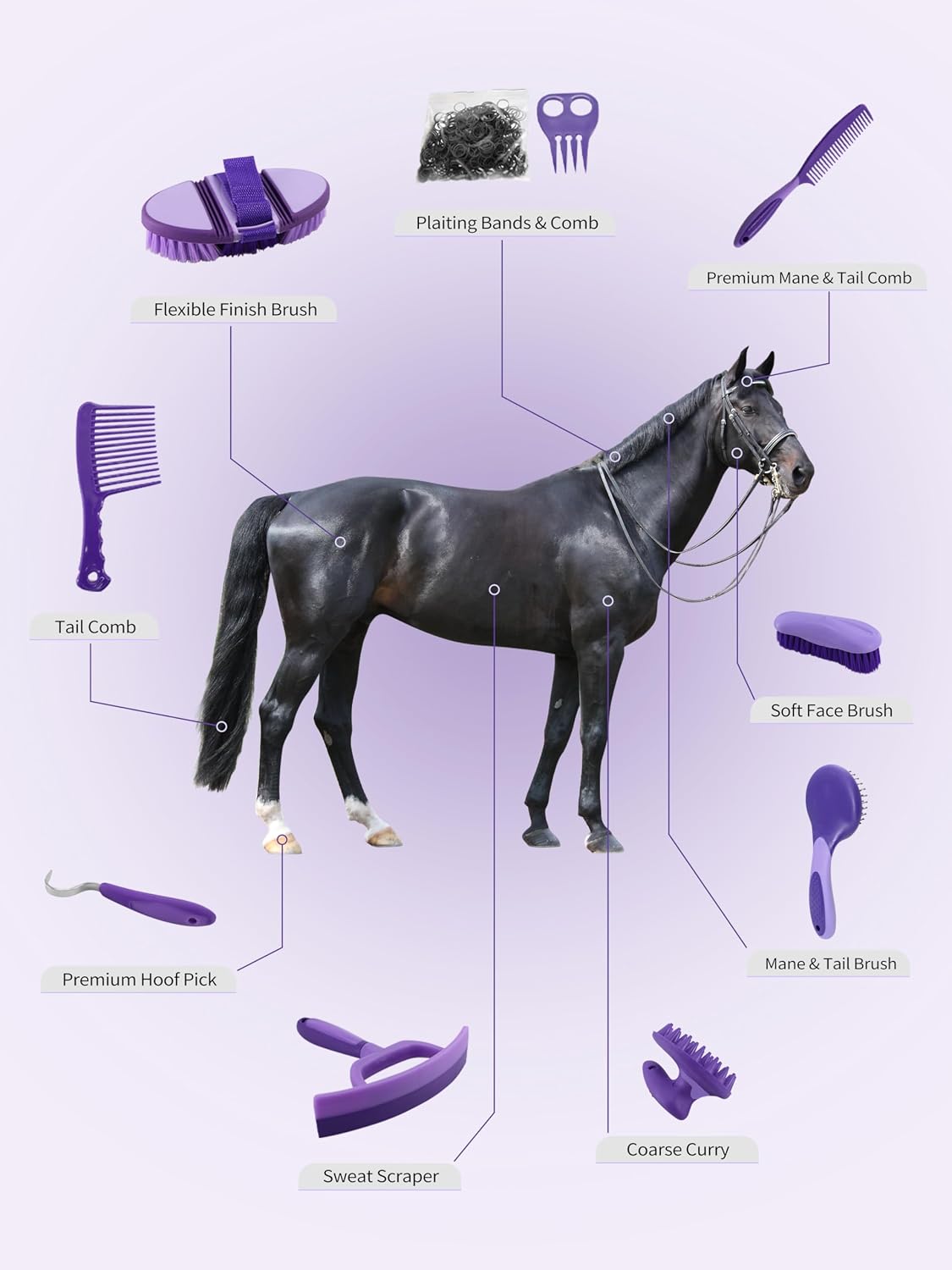 Horse Grooming Kit 9 Piece with Tote Bag, Grooming Supplies