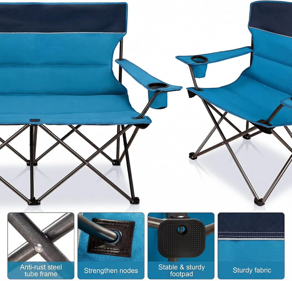 Oversized 4 Pcs Camping Chair Set with Table,Outdoor Folding Heavy Duty Lawn Chair,Cup Holder,Portable,Loveseat Chair