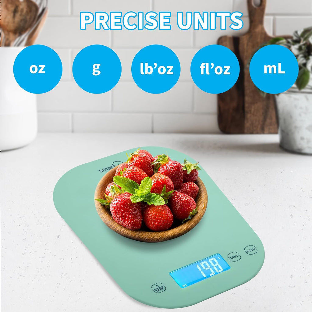 Mint Green Kitchen Scale, 11 lb x 1g, Tare & Backlit Display