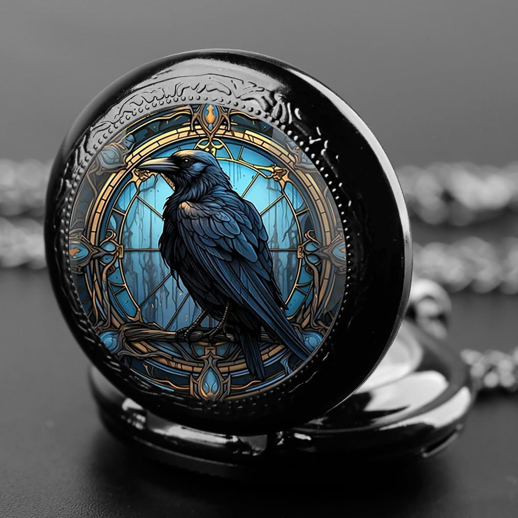 Vintage Glass Dome Mini Pocket Watch for Women Men with Chain,Black | Mini Retro Pocket Watch