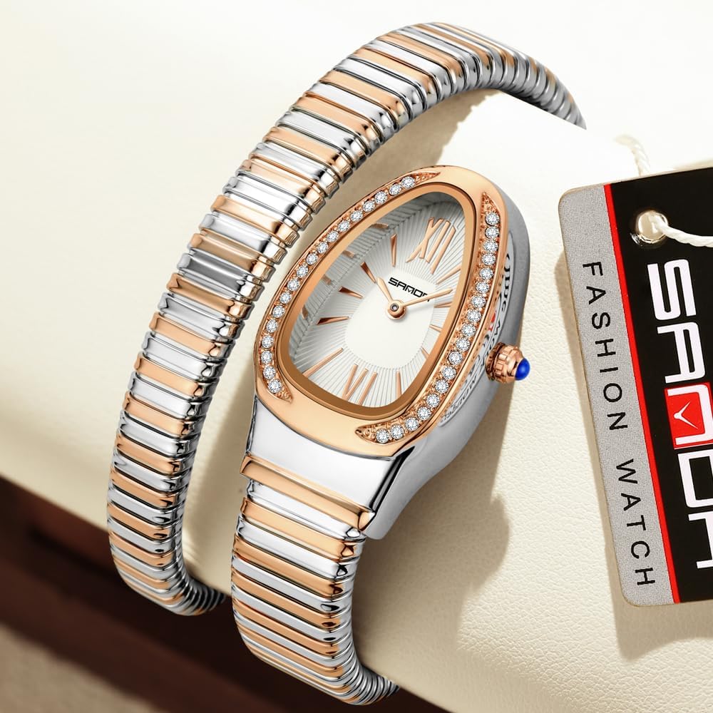 Snake Bracelet Watches for Women, Elegant Wrap Around Bangle Wristwatch, Fashion Jewelry Style Quartz Watch, Snake