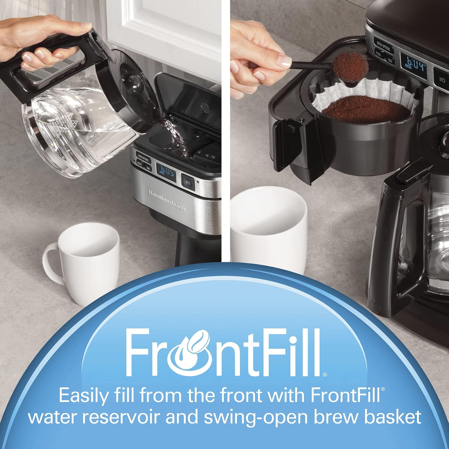 Programmable Coffee Maker, 12 Cups, Front Access Easy Fill, Black (46310) & Hamilton Beach Permanent Gold Tone