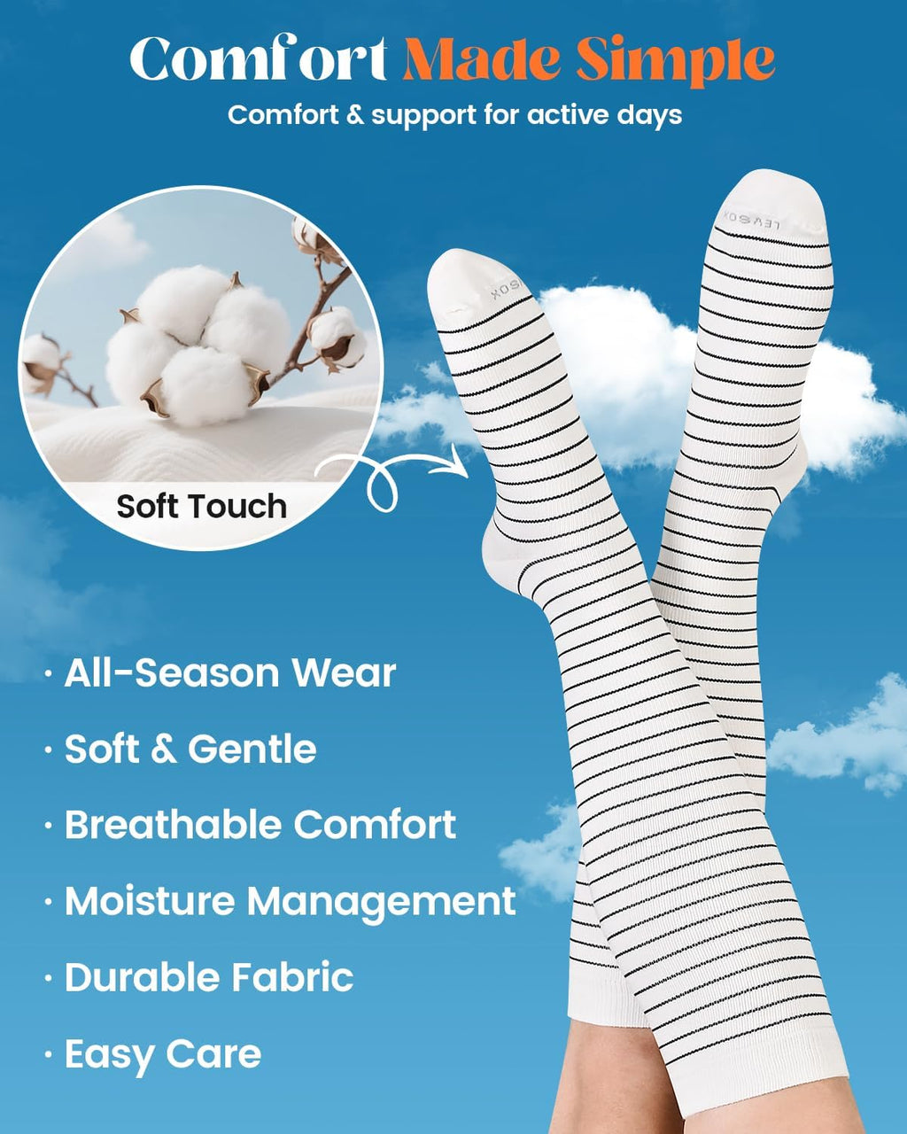 Cotton Compression Socks for Women Men 20-30 mmHg Knee High Cute Support Sock for Nurses Flying Pregnancy