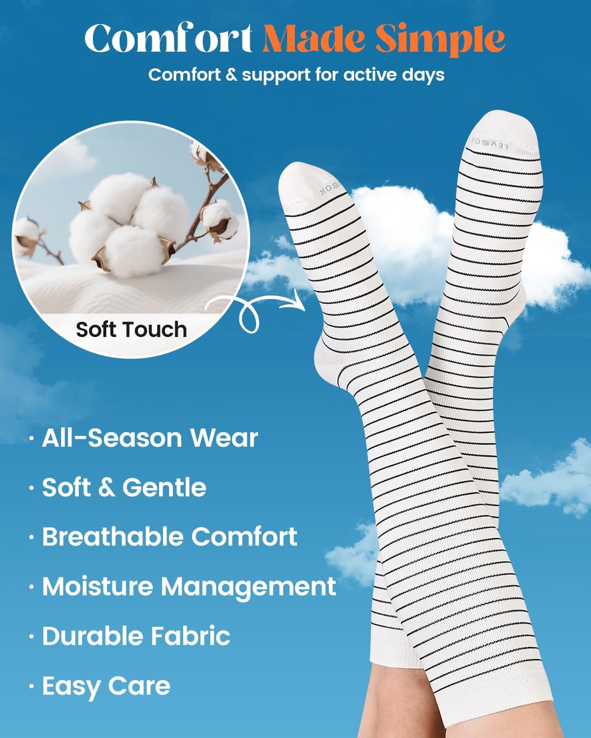 Cotton Compression Socks for Women Men 20-30 mmHg Knee High Cute Support Sock for Nurses Flying Pregnancy