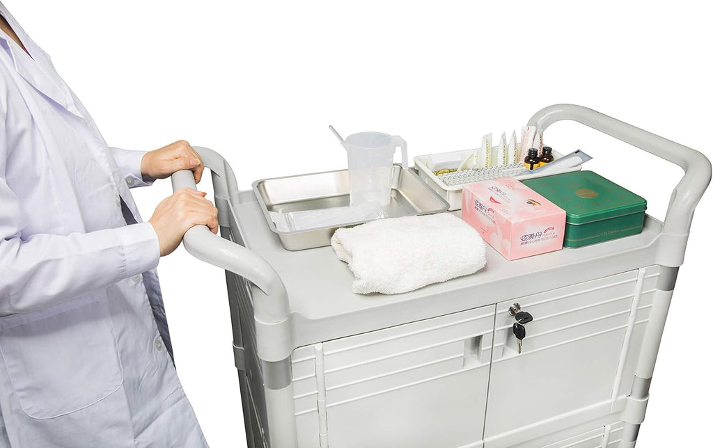 Equip Large Lockable Medical Cart 3 Shelf Hospital Cart Overall Size L34.43xD19.69 inch, JBG-3D2, 606 lbs Load Cap.