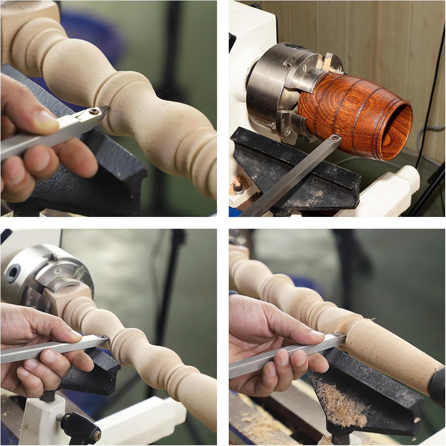 Full Size Carbide Wood Lathe Turning Tool Set with Rubber Handle | 4pcs 18.3 Inch Lathe Roughing and Finishing Tool
