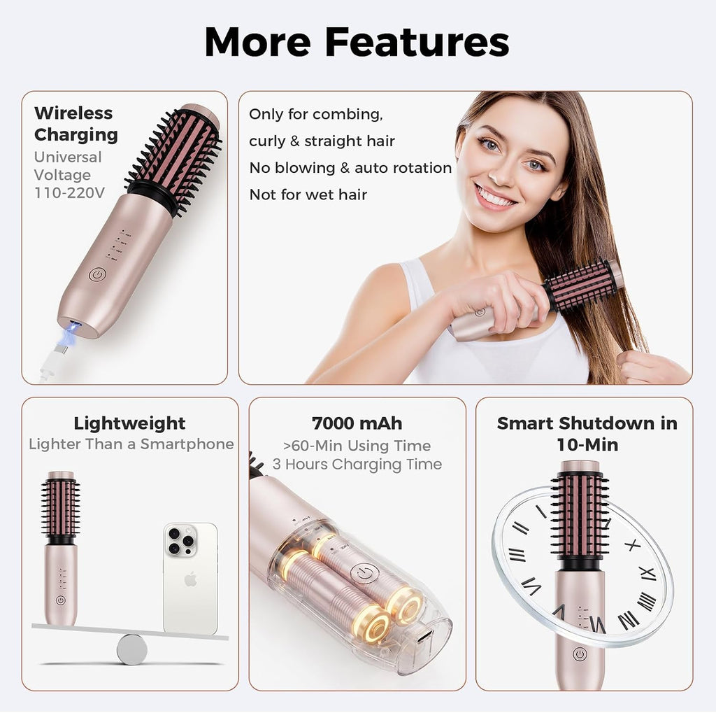 Cordless Curling Iron Brush, Rechargeable Battery Curling Iron with 200 Million Negative Ions, Portable Travel