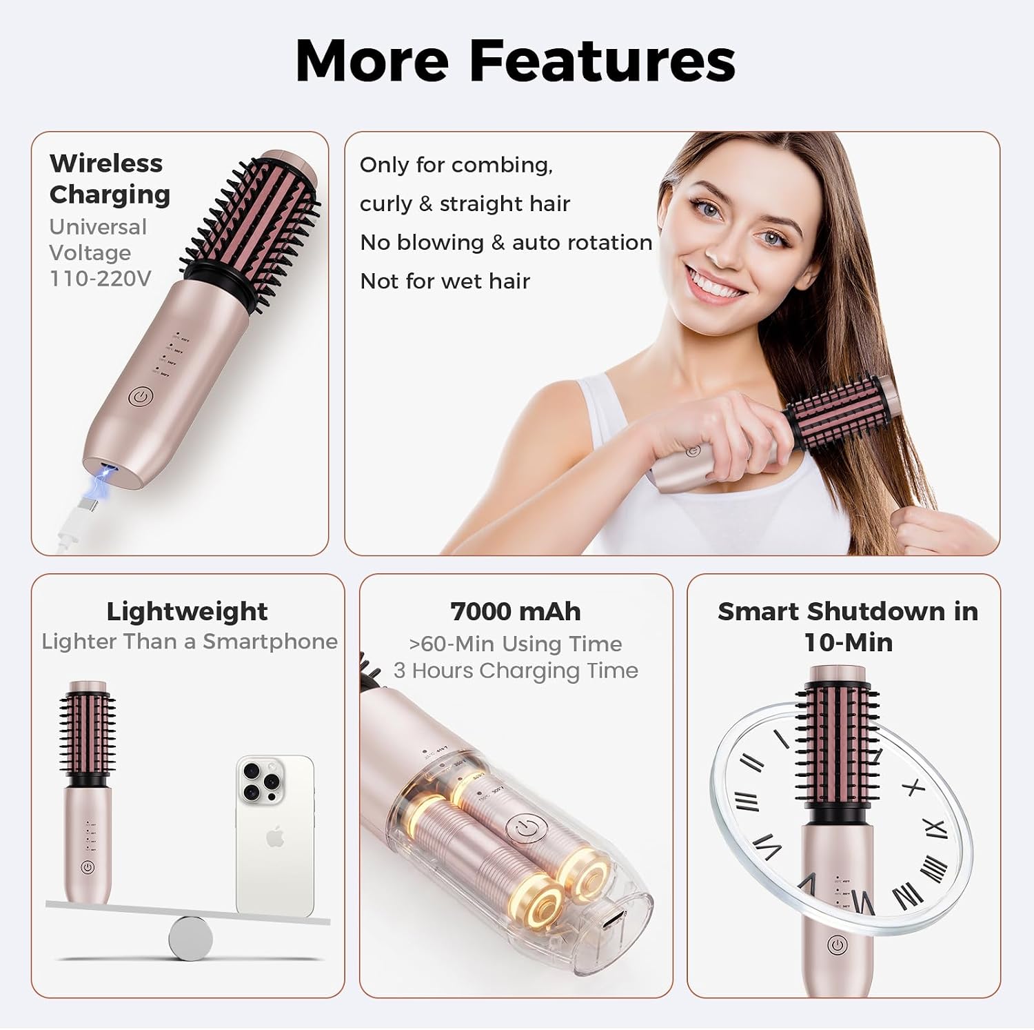 Cordless Curling Iron Brush, Rechargeable Battery Curling Iron with 200 Million Negative Ions, Portable Travel