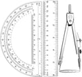 3 Pcs Plastic Ruler 6 Inch Protractor Drawing Compass Set, Student Geometry Math Transparent Measuring Tools for Home