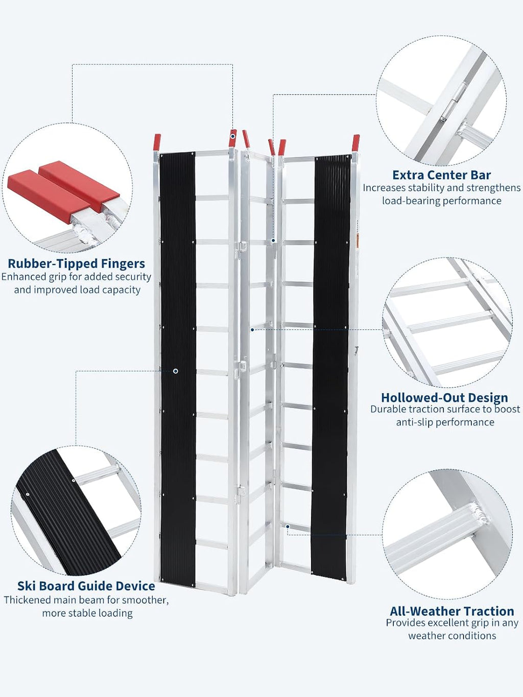 Snowmobile Loading Ramp, 1500Lbs Aluminum Tri-Fold Ramps with Ski Guides for Snowmobile, 85" x 54" Foldable Ramp with