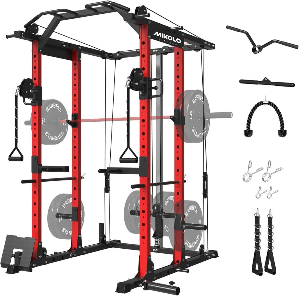 Power Cage, Power Rack with Cable Crossover System, 1500LBS Squat Rack with LAT Pull Down System, Workout Cage with