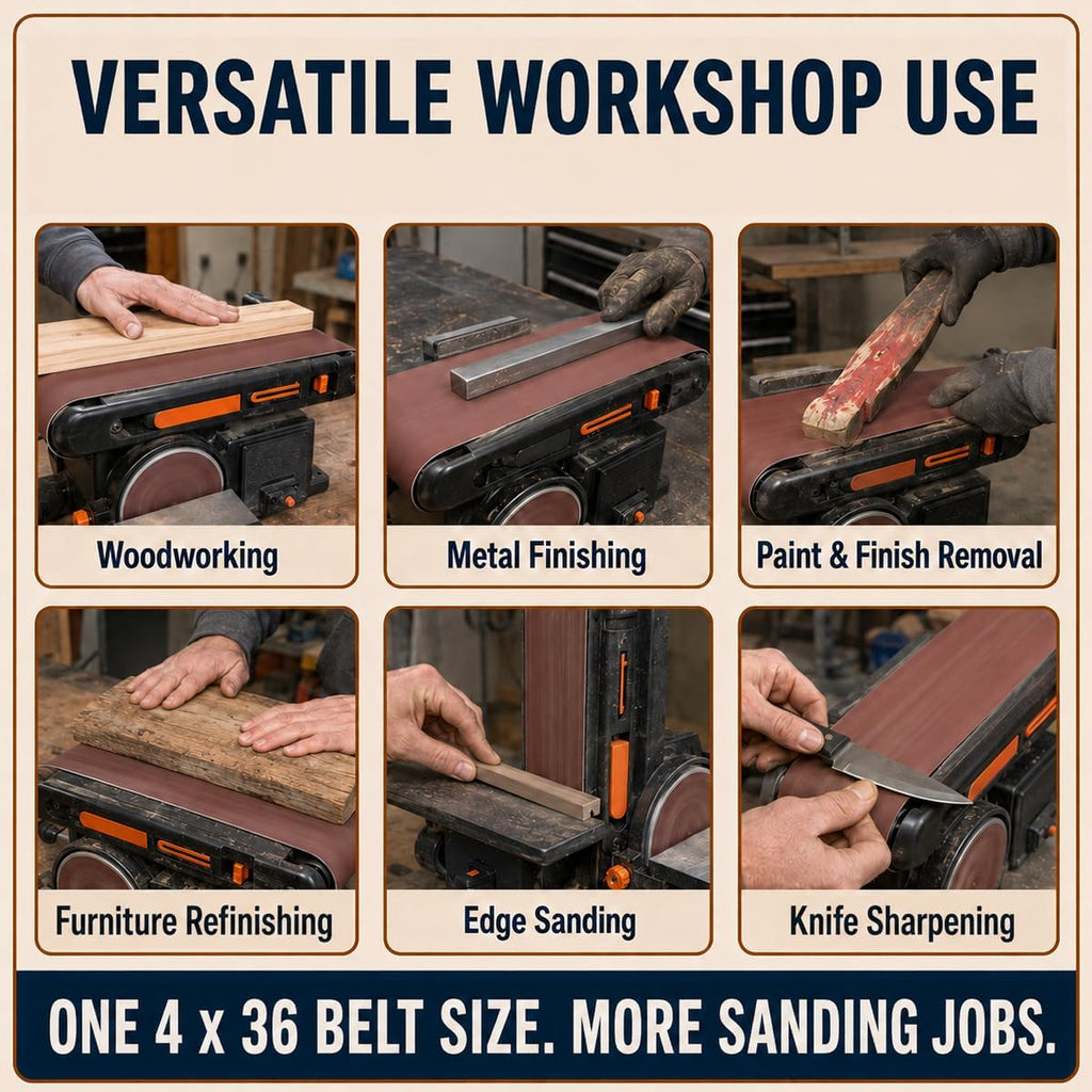 4x36 Sanding Belts, 12 Pack, Aluminum Oxide, 80/120/150/240/400 Grit