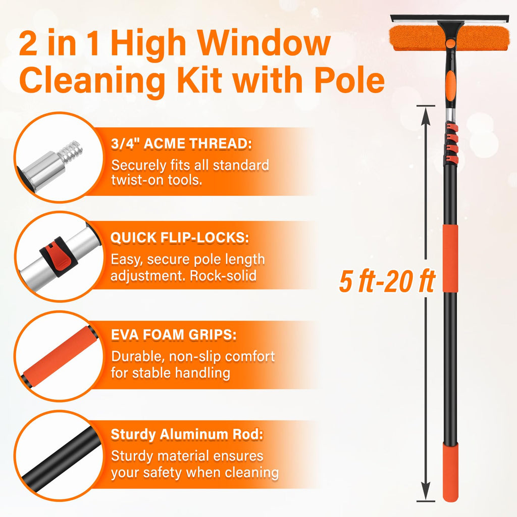 26FT Telescoping Window Squeegee Kit with Extension Pole