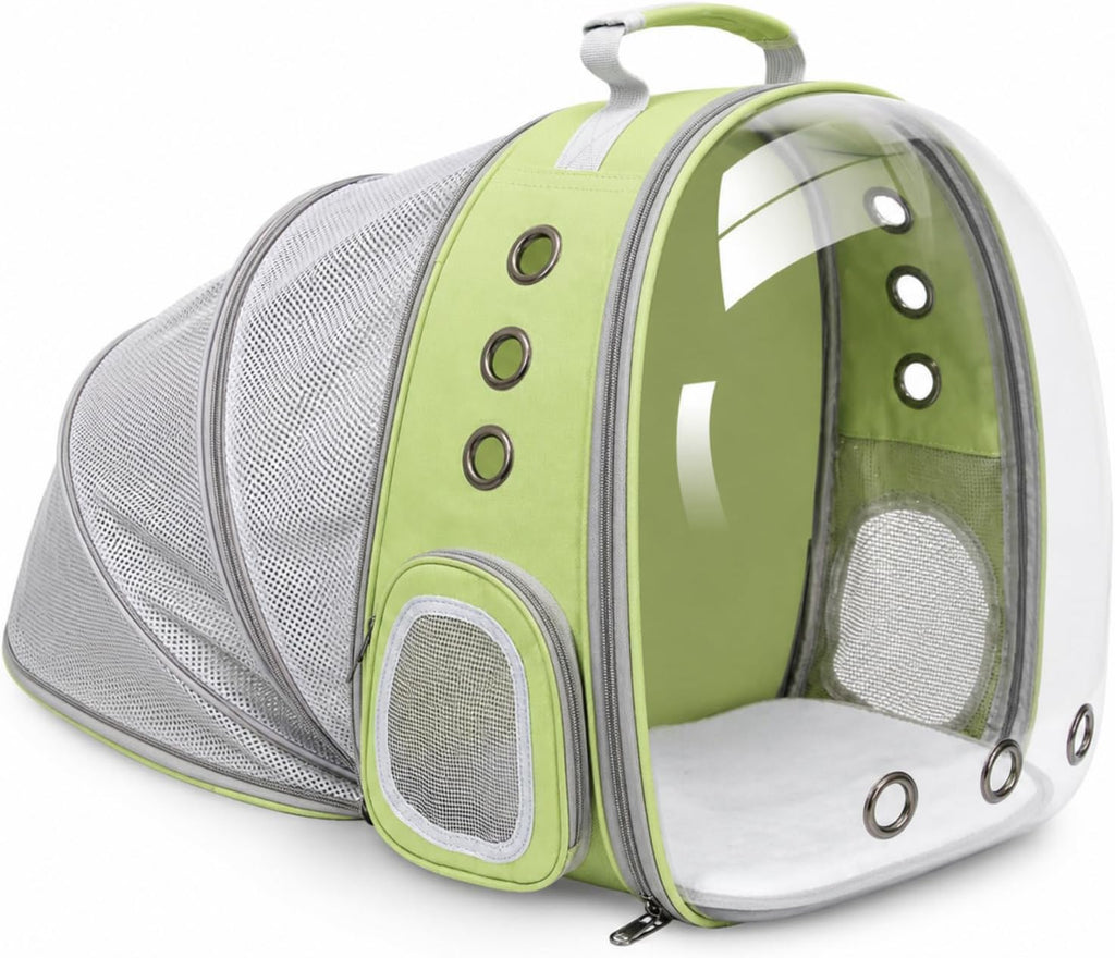 Expandable Cat Carrier Backpack with Bubble Window and Mesh, Light Green