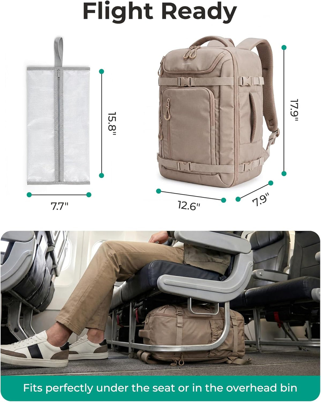 35L Travel Backpack for Women & Men Fits 17-Inch Laptop, Airline Approved Carry On Backpack with Wet Pocket & Shoe