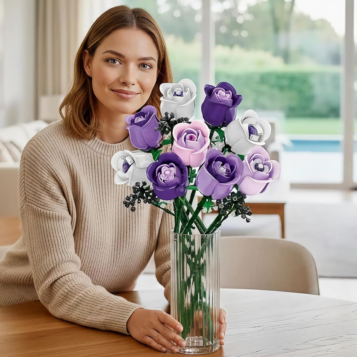 Pink & Purple Roses Flower Bouquet Building Set