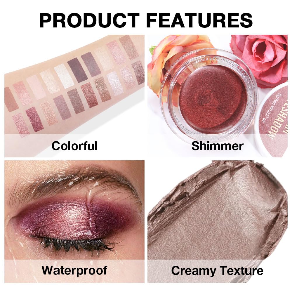 Single Cream Eye Shadow Palette Pot Makeup for Older Women, Caramel Shimmer Glitter Metallic Monochrome Cream to