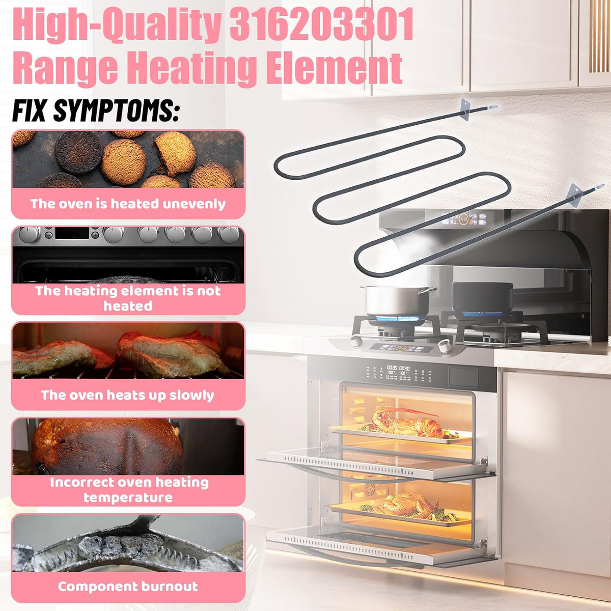 LXun Upgrade 316203301 Oven Broil Element Compatible with Kenmore Frigidaire Range Oven Parts 316203301 Heating Element Replaces 316203300 2210851 7316203301 PS3506335 Broiling Element