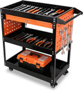 3-Tier Tool Cart with Wheels, 420 lbs Load Capacity Tool Storage Cart, Heavy Duty Metal Rolling with Drawers and