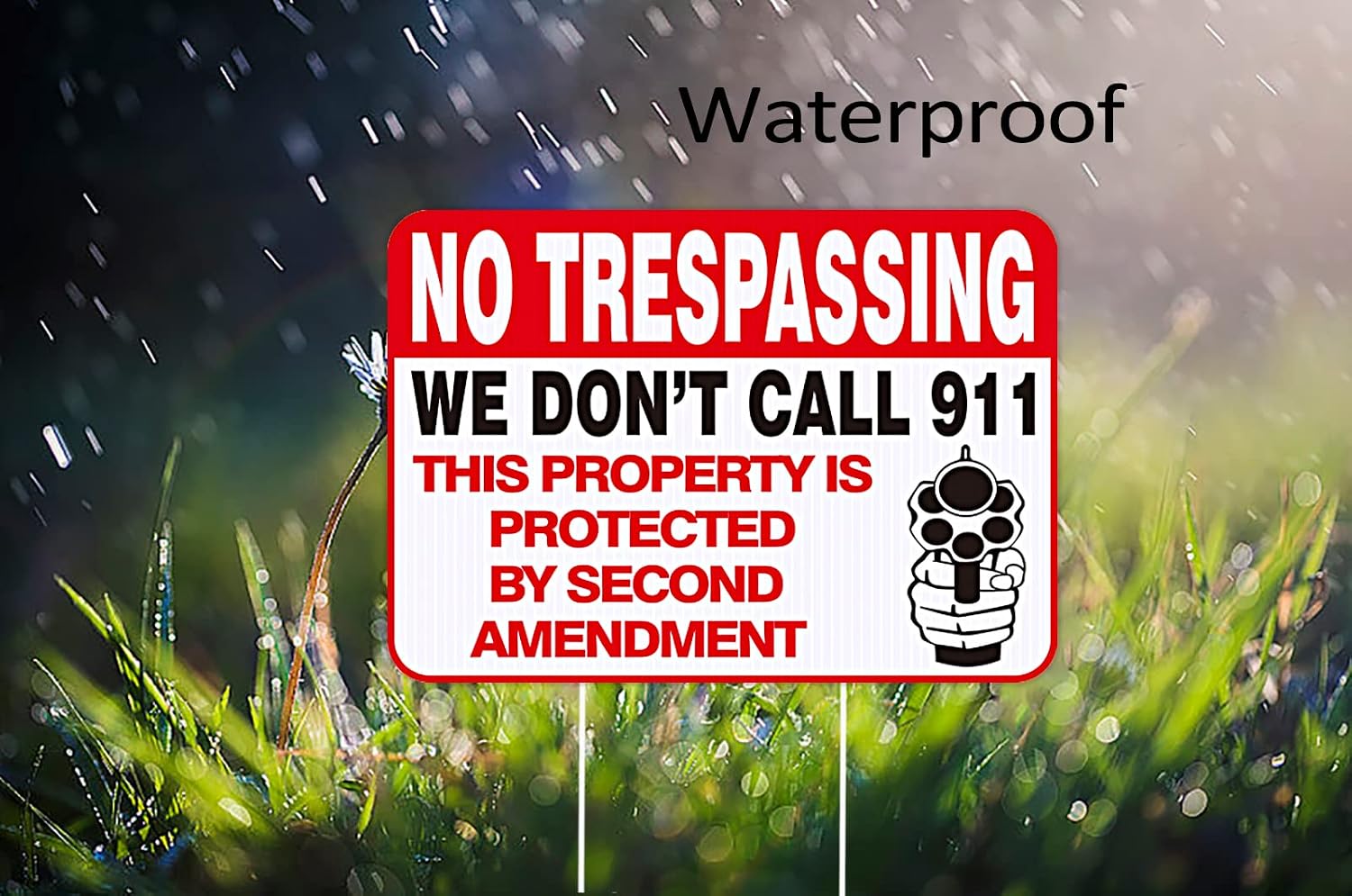 Funny No Trespassing Signs Private Property, 10''X14'' No Trespassing Yard Sign with Stakes, Safety & Privacy Gun