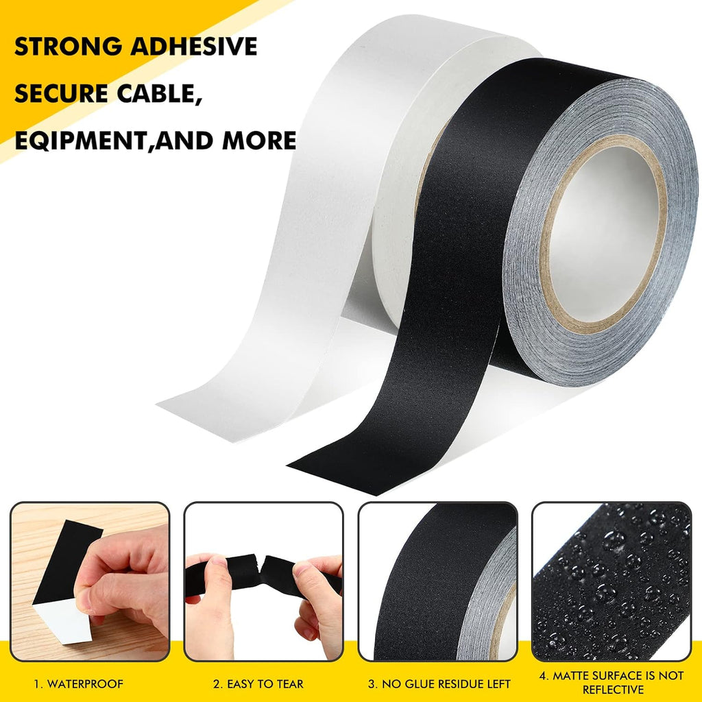 6 Rolls, 1 Inch x 10 Yards Black White Matte Gaffers Tape