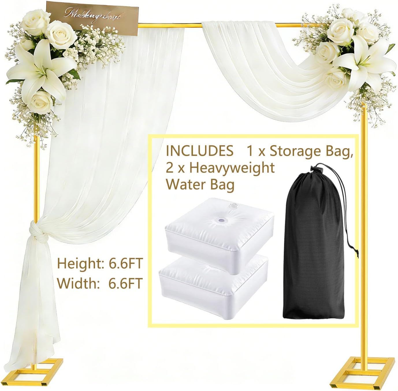 Square Balloon Arch Stand 6.6FT Metal Party Backdrop Stand 2-in-1 Dual-use