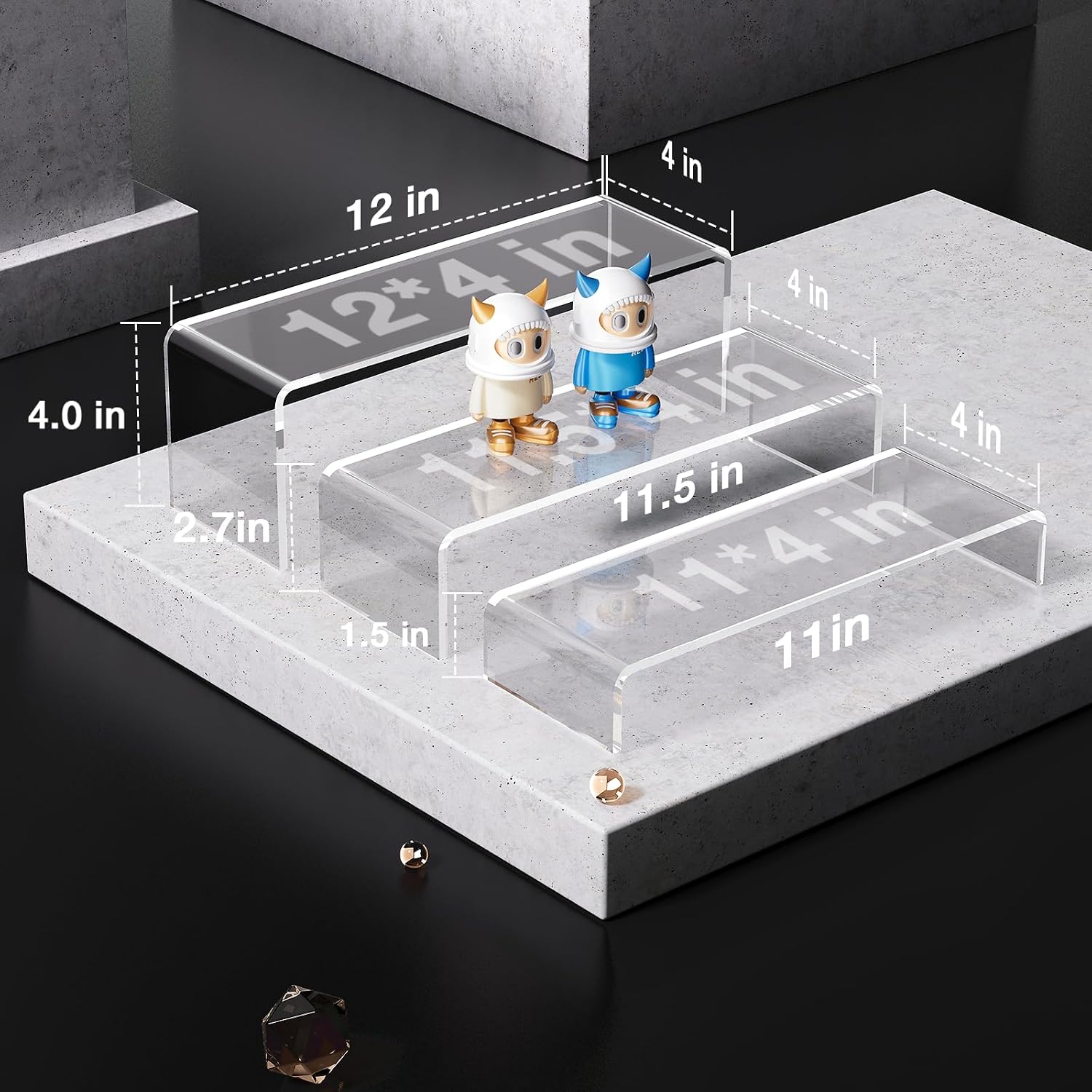 Acrylic Display Risers, 6 Pcs 12" Large Acrylic Risers Stand, 6Pcs 12" Large Acrylic Risers Thickened to 5mm Clear