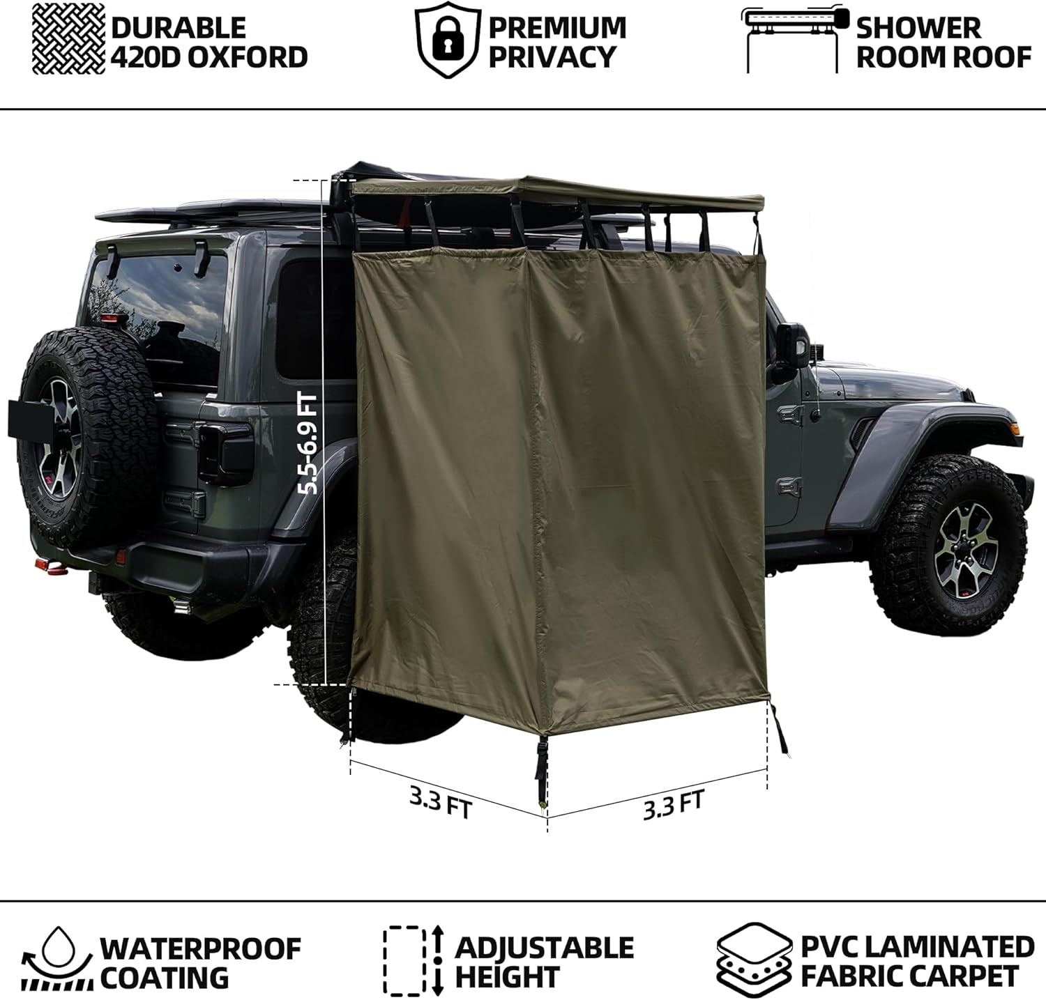 Vehicle Side Shower Room with Roof, 3.3ft x 3.3ft Privacy Shelter Restroom, Car Side Shower Room, Portable Shower