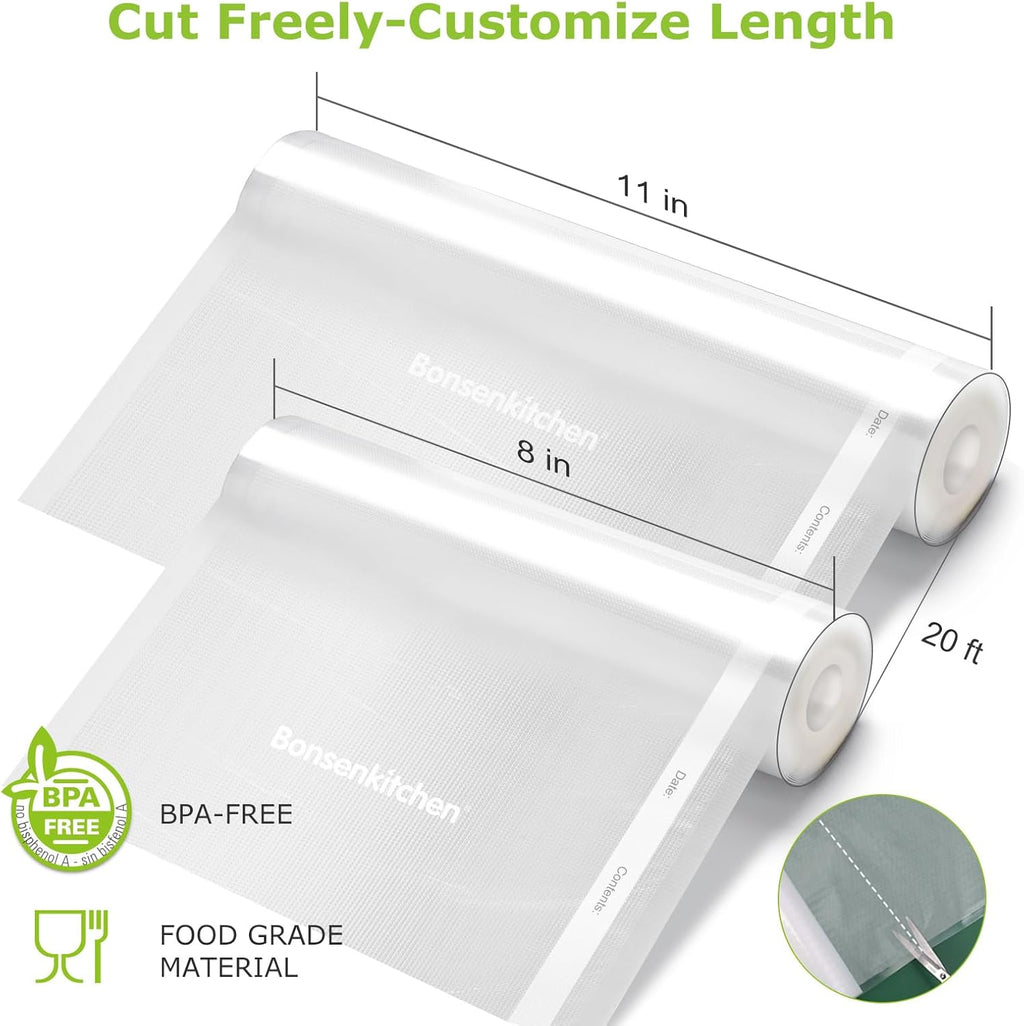 Vacuum Sealer Rolls bags, 3 Rolls 11"x 20'+ 3 Rolls 8"x 20'
