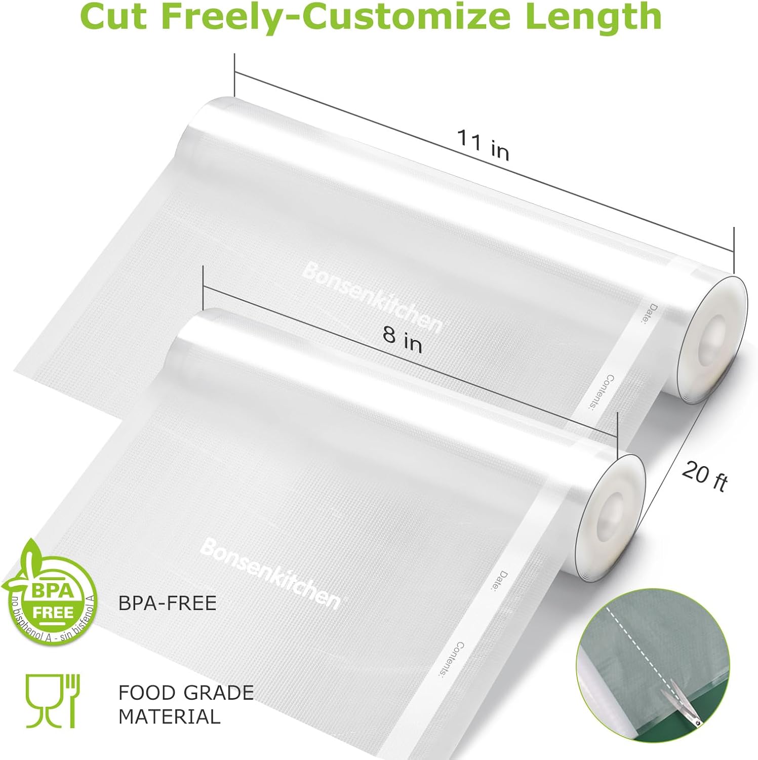 Vacuum Sealer Rolls bags, 3 Rolls 11"x 20'+ 3 Rolls 8"x 20'