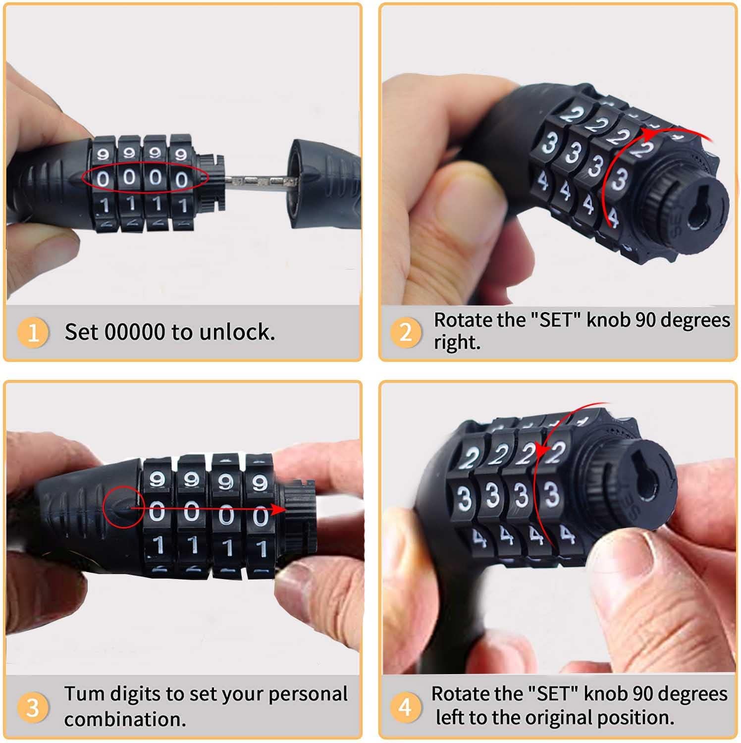 Long Coiled Security Resettable Combination Bike Cable 4 Digit Lock, Anti-Theft Accessories for Mountain and Road