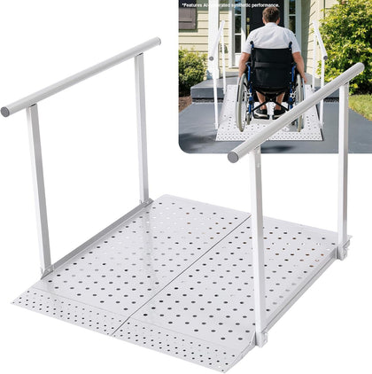 Folding Wheelchair Ramp with Handrails for Steps – Heavy Duty Threshold Ramp 500lbs Capacity, Safe Door Portable Ramp