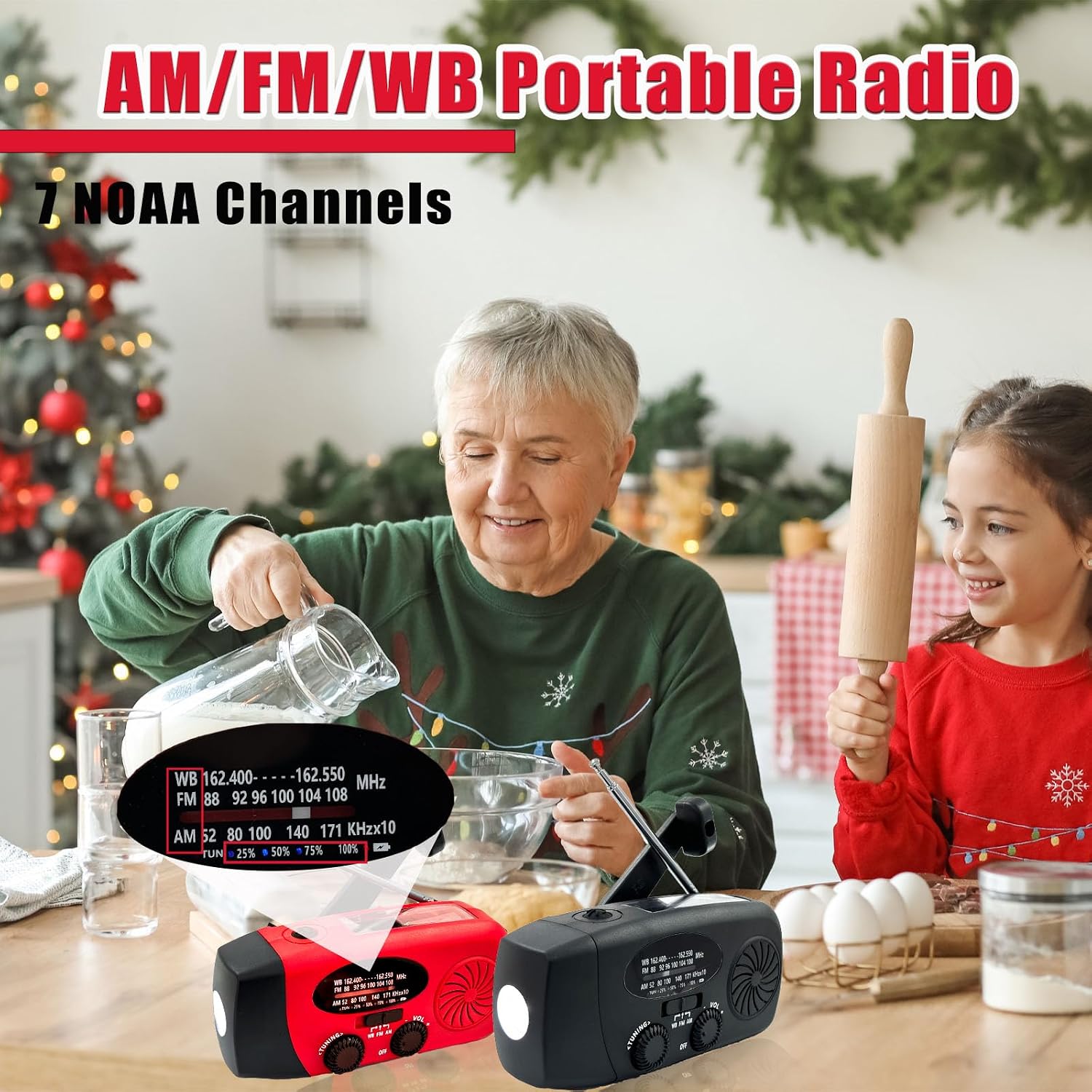 Portable 2000mAh Hand Crank Emergency Solar Panel SOS Weather Radio, Self-Powered 7 NOAA Channels Emergency Radio