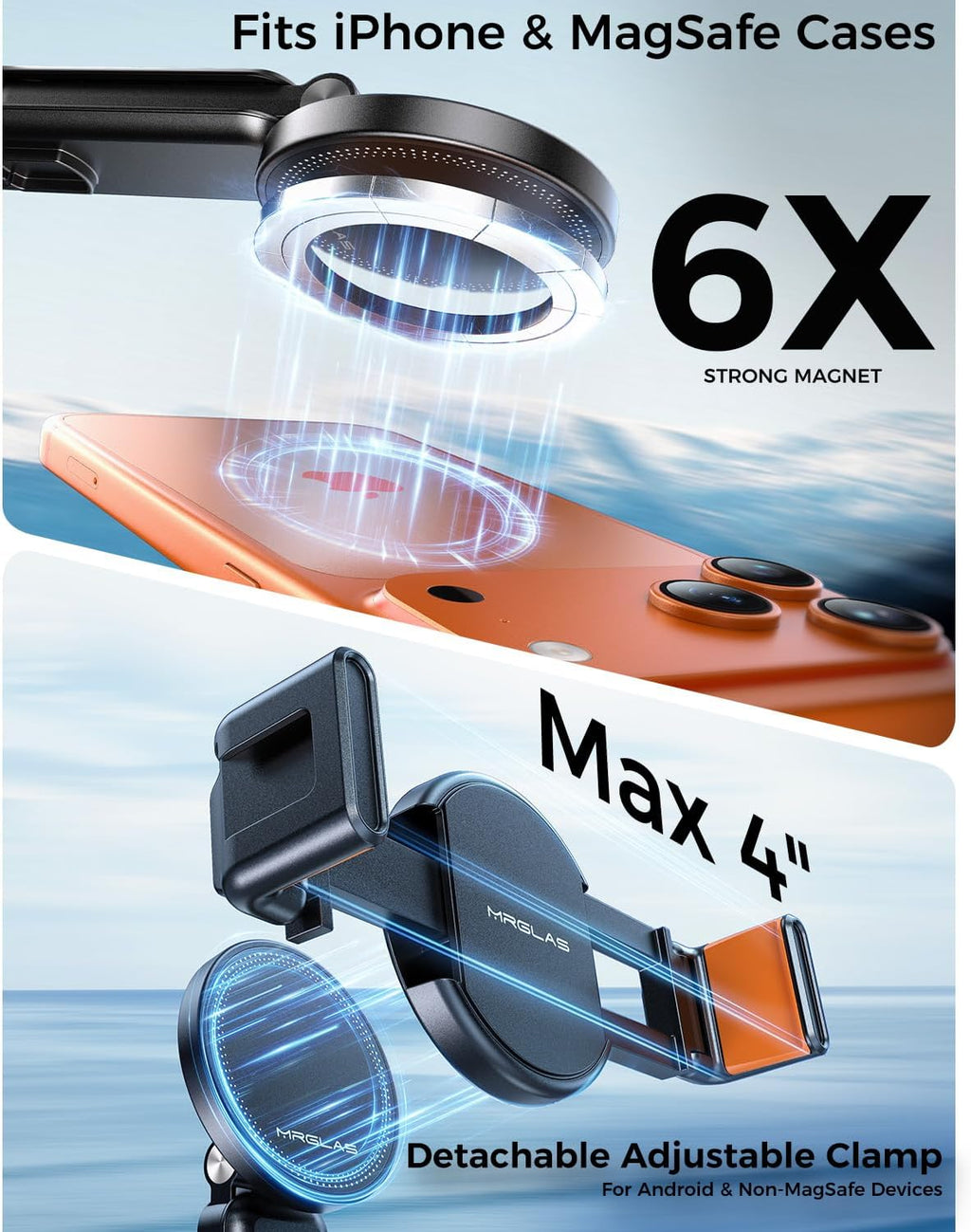 【Max 17"】 MRGLAS Magnetic Mini Tripod Selfie Stick for iPhone【4.5" Pocket】 | 【17" Max Extendable】4.5" Pocket Stand