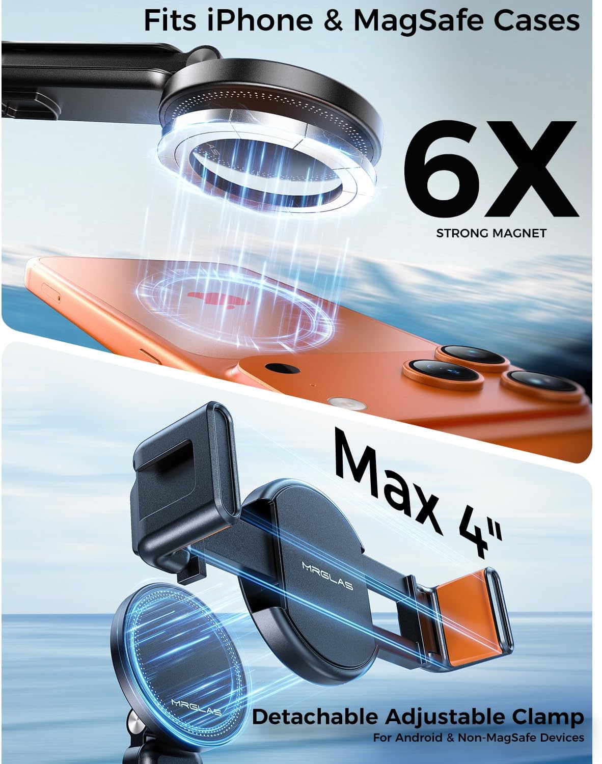 【Max 17"】 MRGLAS Magnetic Mini Tripod Selfie Stick for iPhone【4.5" Pocket】 | 【17" Max Extendable】4.5" Pocket Stand