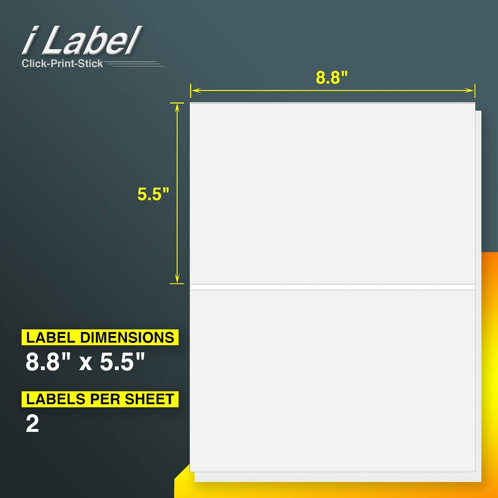 8.5" x 5.5" Half Sheet Self Adhesive Sticker Paper Shipping Labels for Laser & Inkjet Printers[50 Sheets,100 Labels]