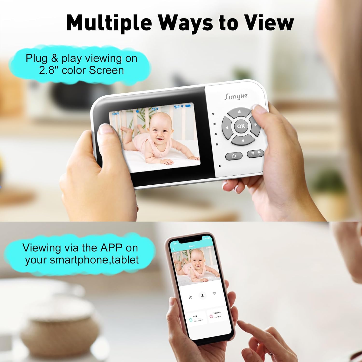 Upgrade Video Baby Monitor,WiFi Baby Camera,2.8" Display and App Control,1200ft Long Range,2 Way Talk,Auto Night