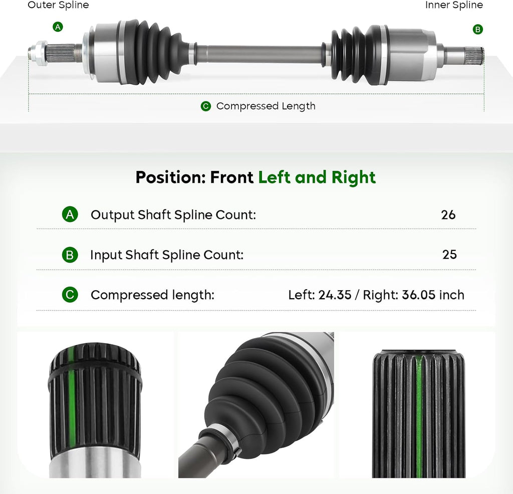 Pair (2) Front CV Axle Shaft Assembly for L4 1.8L 66-4232, 66-4233
