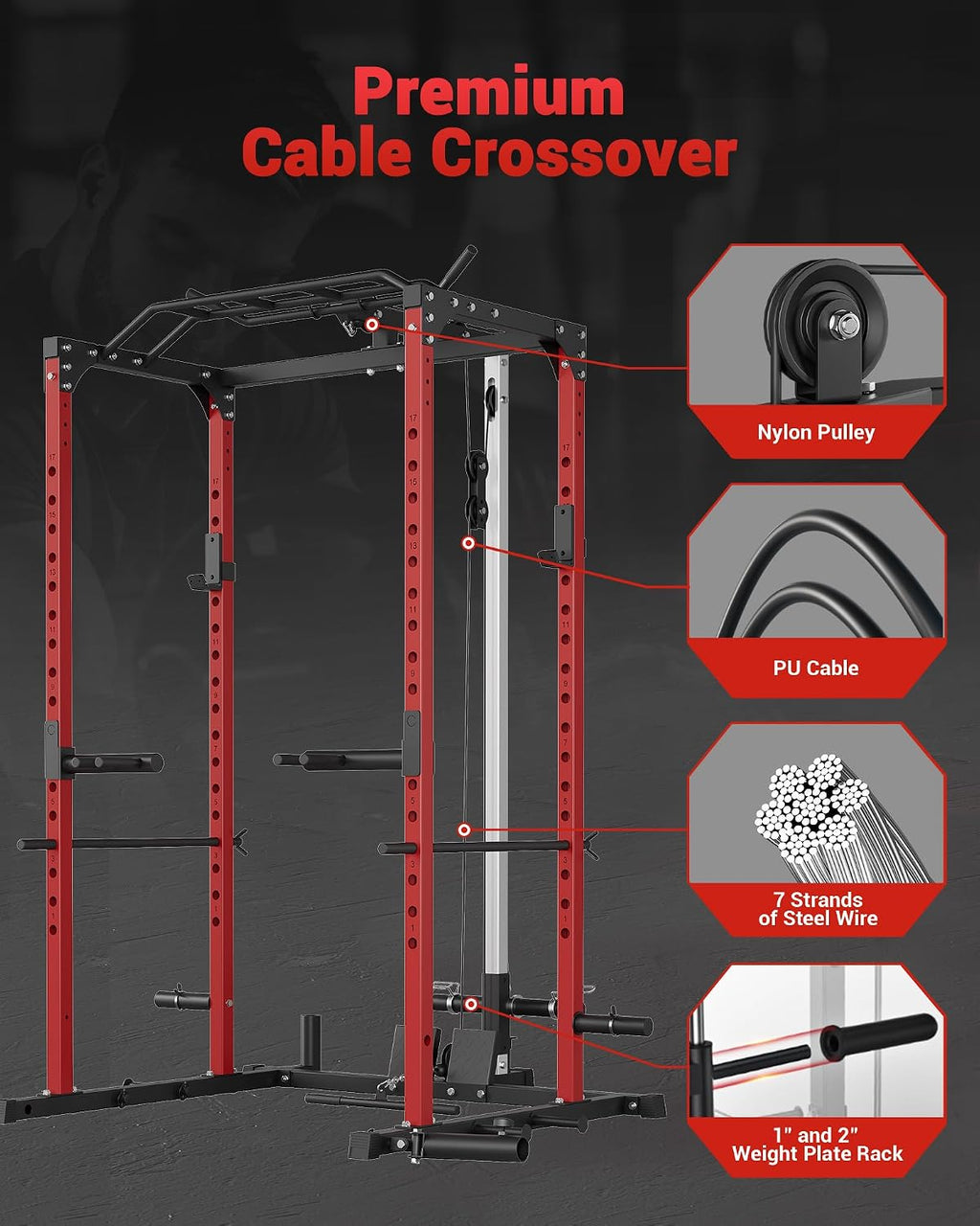 Power Cage, Power Racks for Home Gym with Pulley System | 1200 LBS Weight Capacity Multi-Functional Squat Rack for