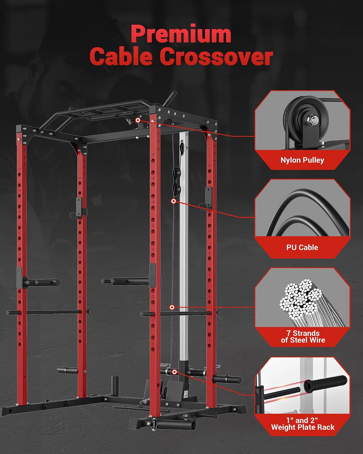Power Cage, Power Racks for Home Gym with Pulley System | 1200 LBS Weight Capacity Multi-Functional Squat Rack for
