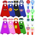 Superhero Capes with Finger Lights, Masks Dress Up for Kids 3-12 | 8 Capes, 8 Masks, 8 Lights for Boys Girls