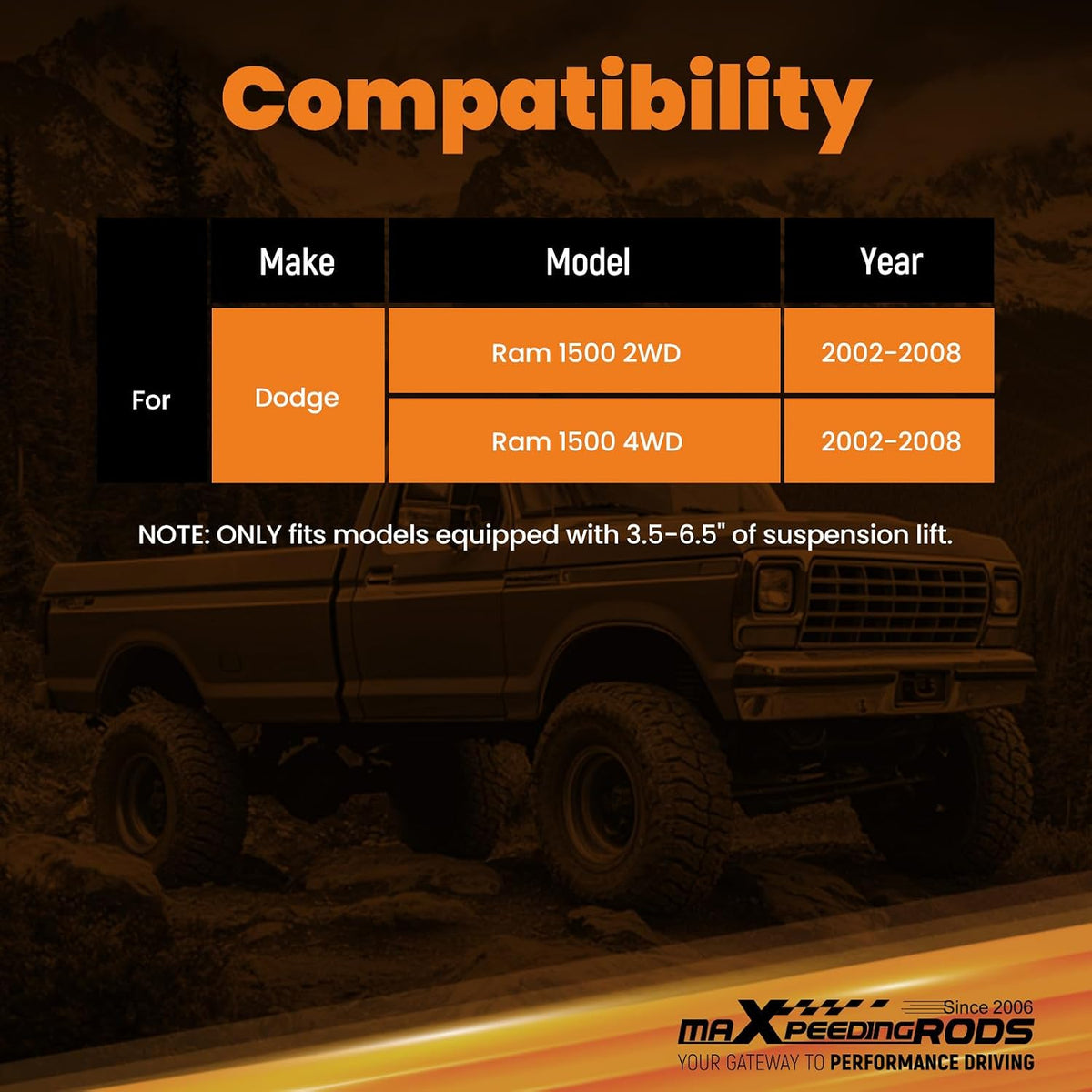 maXpeedingrods 3.5-6.5" Rear Shocks for Dodge Ram 1500 2002-2008