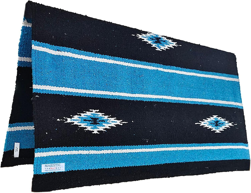 36"x 34" Navajo Design Acrylic Saddle Blanket -2.4 lbs (Hurricane Blue and Black)