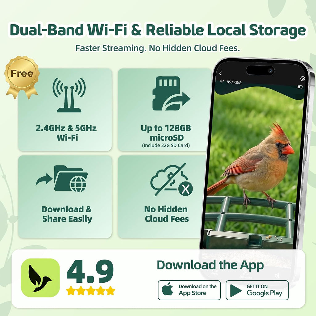 Bird Feeder with Camera, 4K UHD Video Bird House with Camera Solar Powered, No Subscription, AI Bird Species
