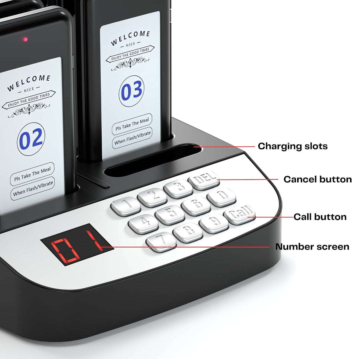 16-Buzzer Restaurant Pager System, Wireless Calling System with LCD Screen, Waterproof Queue Waiting Pagers for