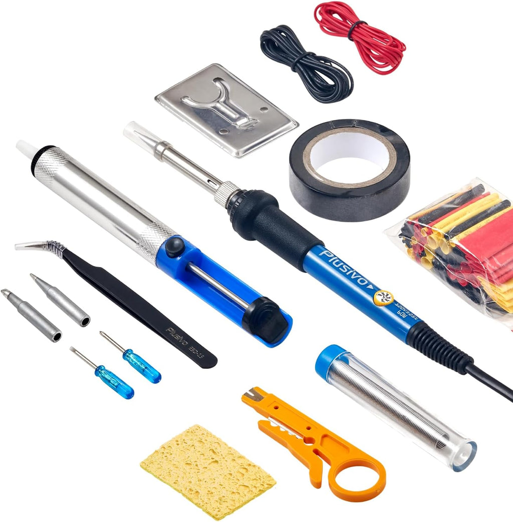 Soldering Iron Kit, 60W Adjustable Temperature 15-in-1, Solder Wire, 2 pcs Tips, Wire Cutter, Desoldering Pump